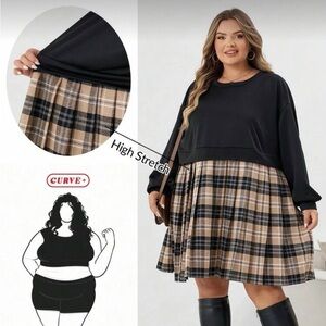 Stylish Black & Plaid Curvy Dress